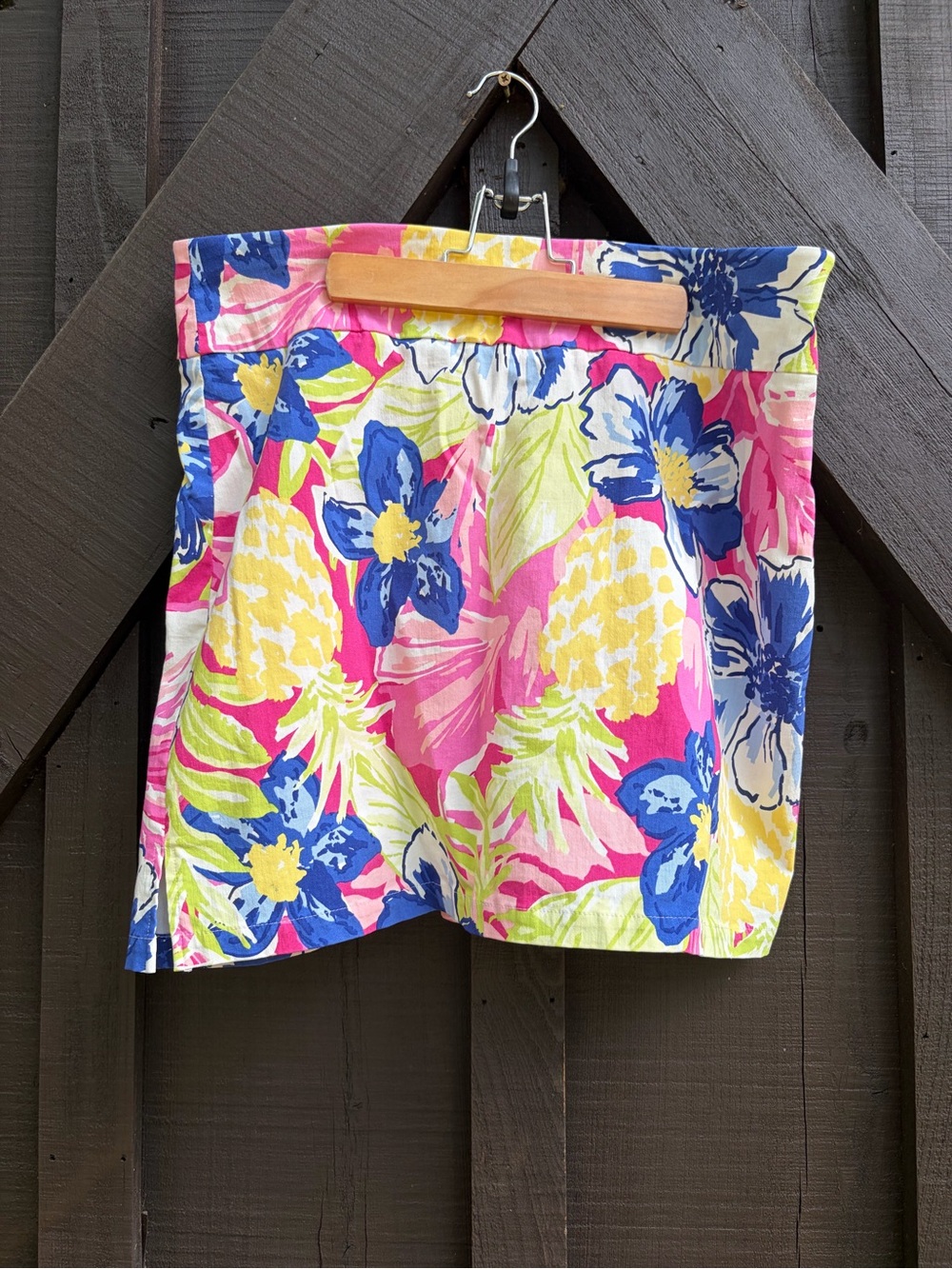 Bright Floral Pineapple Print Skort- Pink, Blue, Yellow